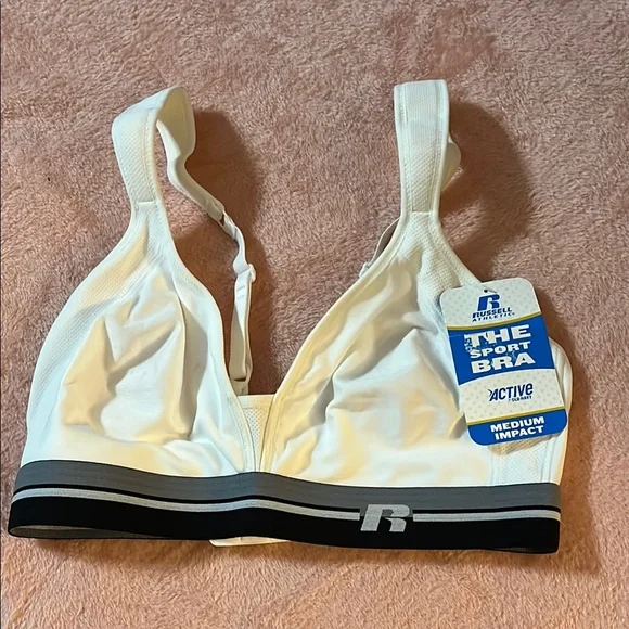 Russell Athletic Cream Sports Bra with Black Band