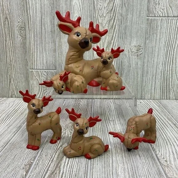 Vintage Hand Painted Kimple Molds Christmas Reindeer Set 6 1988