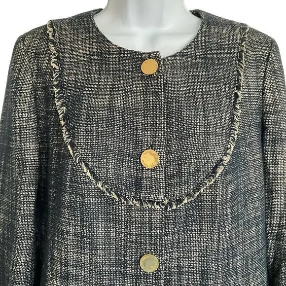 TORY BURCH Blue White Heathered Tweed Blazer‎ Jacket Size 10