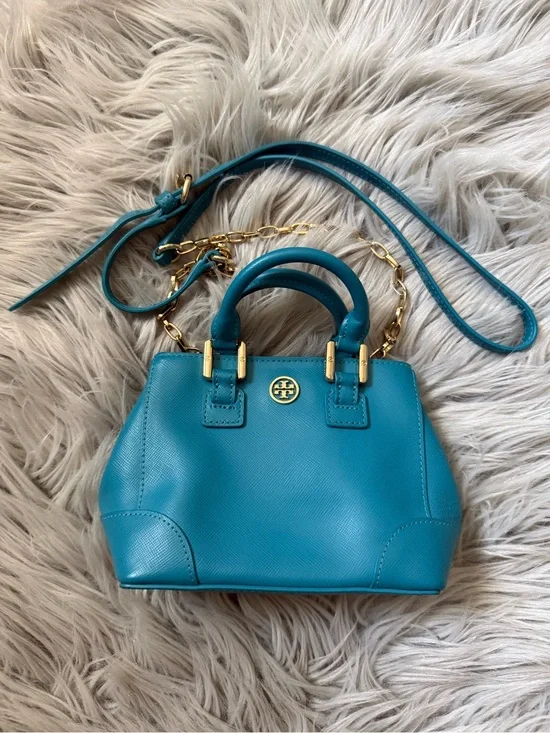 TORY BURCH Robinson Turquoise Blue Leather Mini Satchel Crossbody Bag