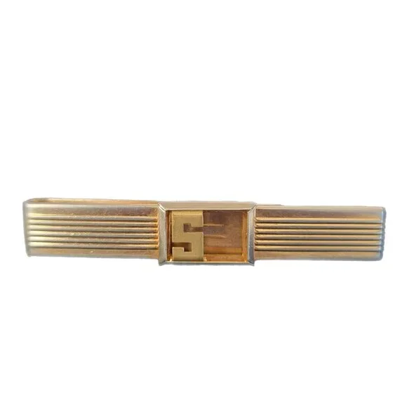 Money Clip Tie Bar Monogrammed Gold Tone Vintage MCM Signed Swank