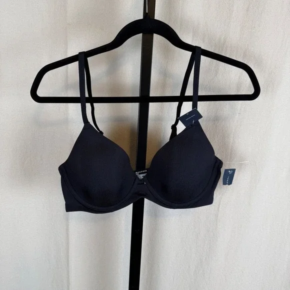 Tommy Hilfiger Women Black Micro Rib Bra Lightly Lined Underwire 36C R75T630