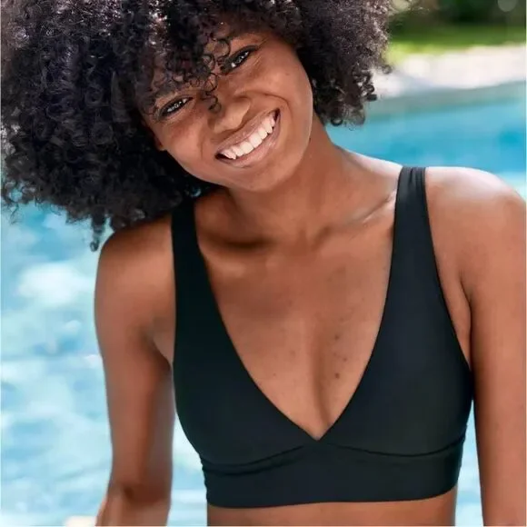 NWT Aerie Plunge Longline Black Triangle Bikini Top Size M