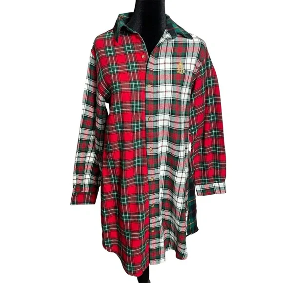 Ralph Lauren LRL Flannel Sleep Shirt Womens Medium Button Up Long Sleeve Plaid