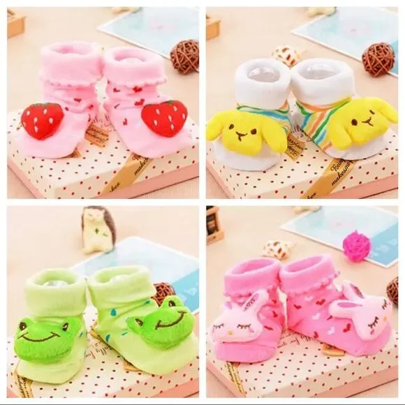 Cute‎ Anti-Slip Infant Socks Size 0-16 mos, 4 pair