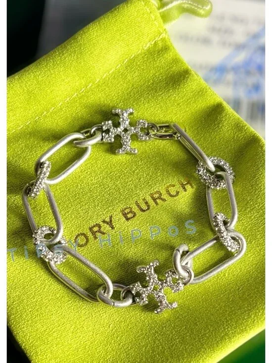 NEW!! Beautiful Tory Burch Silver and Crystal Pave Roxanne Bracelet
