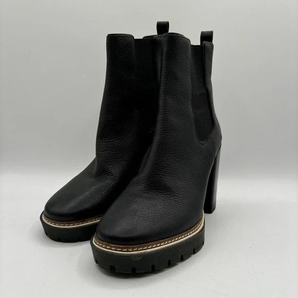 Tory Burch Carson Lug Bootie Women's 7 Chelsea Ankle Boots Heel Black Leather