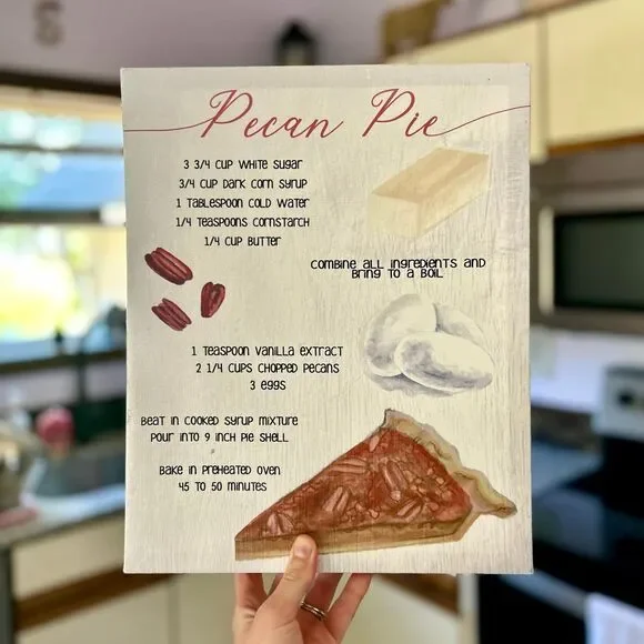 Retro Unique Pecan Pie Recipe Canvas Kitchen Baking Wall Decor Sign
