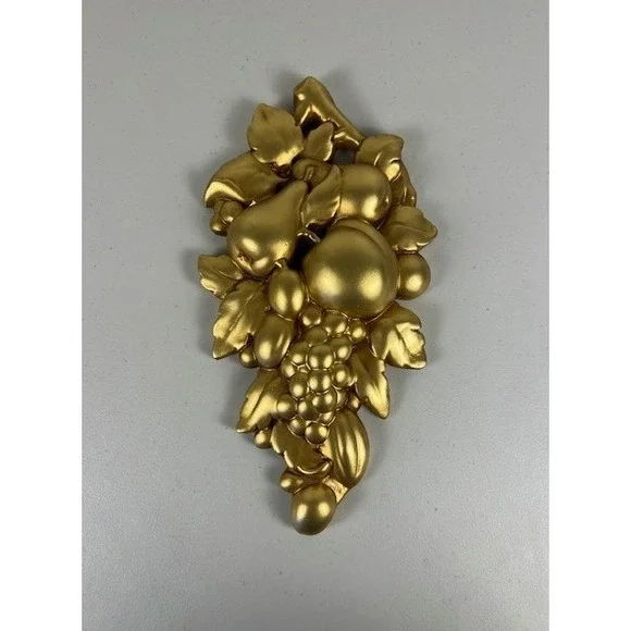 Vintage Roman Art Co Gold Fruit Wall Chalkware Resin Plaque Mid‎ Century 14 Inch