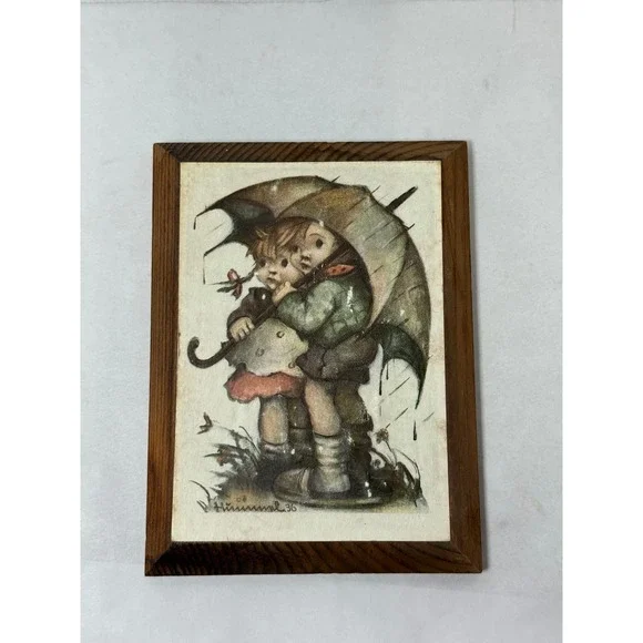 Hummel Wall Plaque‎ Unisex Small Brown Umbrella Children Vintage Wood Art 680