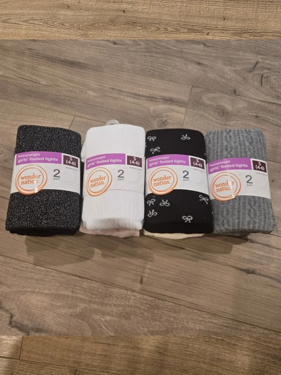 NEW Girls Tights Bundle - Size S (4-6) - 4 Pack Essential Solids & Prints