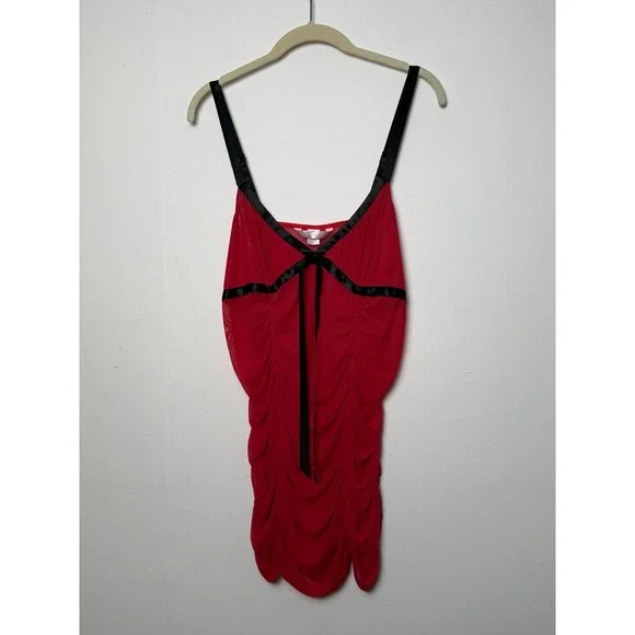 Victoria's Secret Red Mesh Ruched Babydoll‎ Lingerie Dress Size L