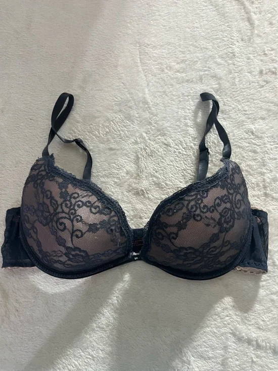 Pretty Lace Push Up Underwire Padded Bra 34C Navy Blue Yelena Secret Lace