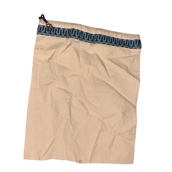 Authentic Tory Burch Canvas Drawstring Dust Bag with Gold Logo Charm for Shoes