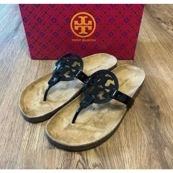 Tory Burch Miller cloud black leather sandals shoes women’s 8 new