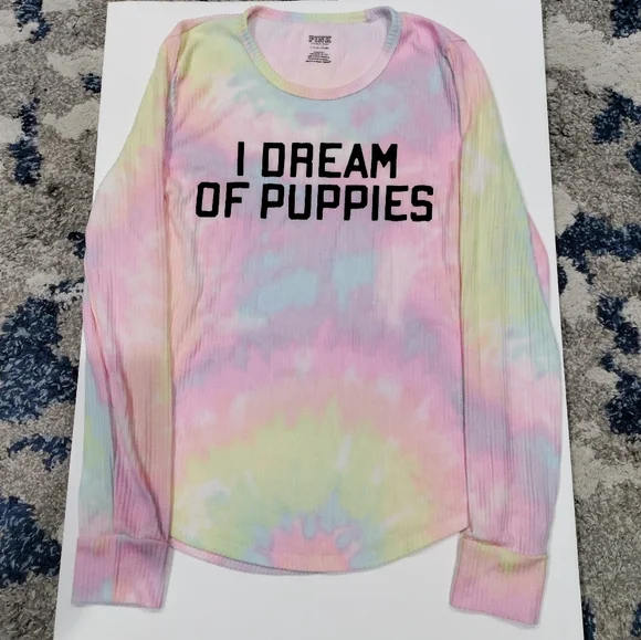 Pink by VS pastel rainbow tye dye long sleeve lounge top women's size S