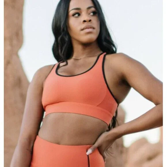 ZYIA Active Burnt Orange Ribbed Premium Sports Bra Workout Gym Womens XS