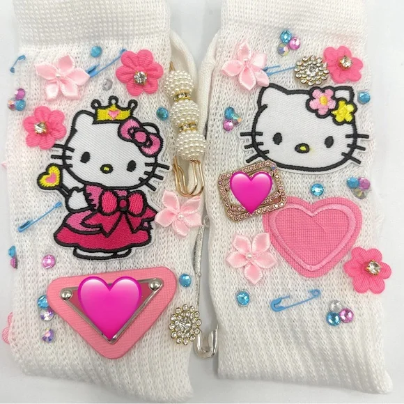 Kelli Kitty Junk White Pink Customized Socks Size 3-5 Kids NEW