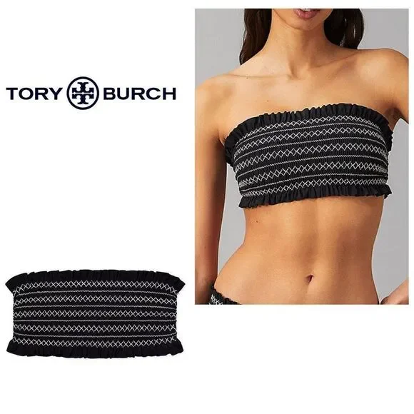 New. Tory Burch black smocked bikini top. Normally $118. XS