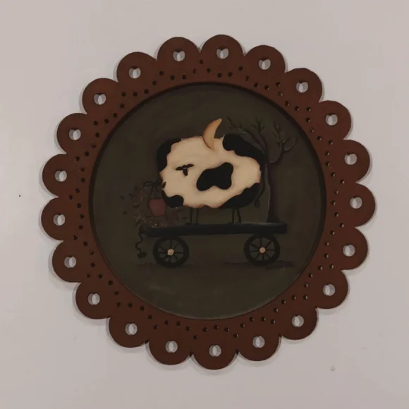 Folkart Metal Scalloped Plates - Chicken Cow Sheep