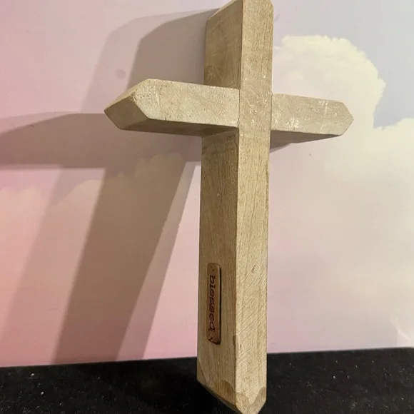 Wooden Cross Decor with metal Plex saying “BLESSED”