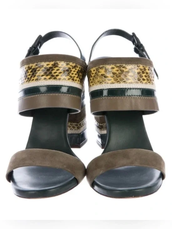 TORY BURCH Edina Heeled Sandal in Green - Size 8.5