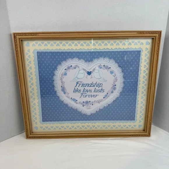 Vintage Framed Wall Art Friendship Like Love Lasts Forever Doves Heart 21x17