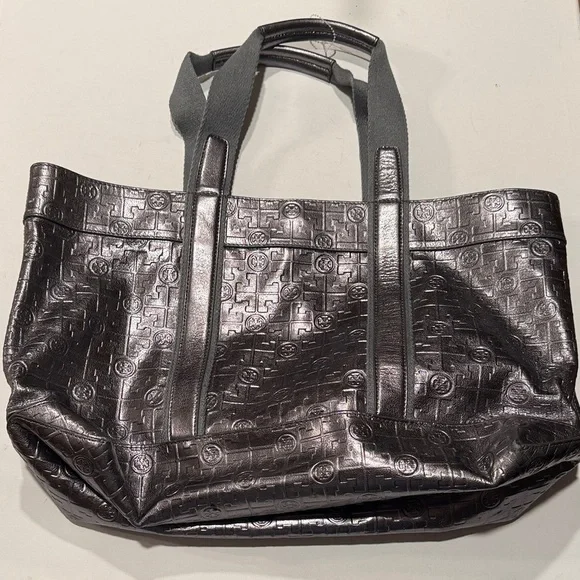 Tory Burch Shiny Black Embossed Tote