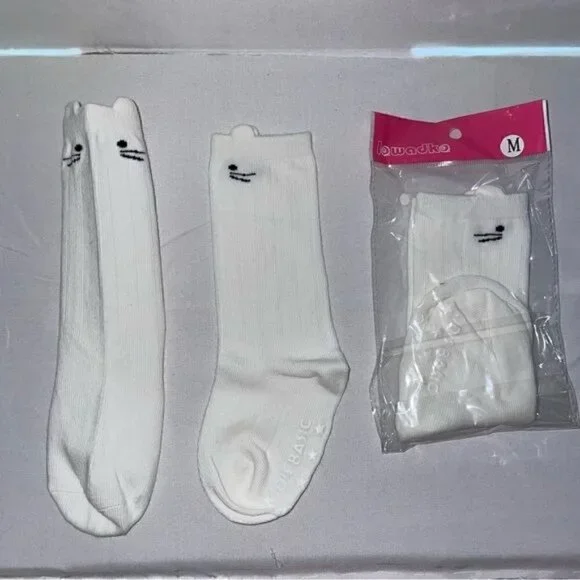 Non-Slip Bottoms Toddler Baby Socks Knee Length Grip Cat Face Whiskers pull on