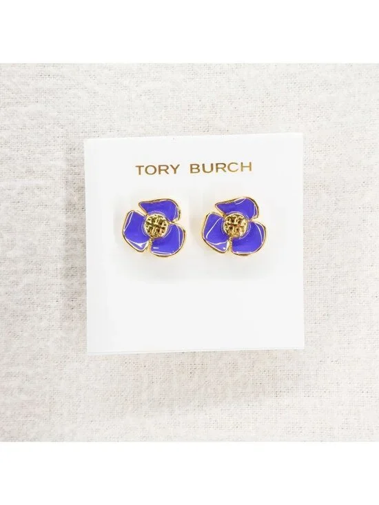 Tory Burch Fleur Flower Stud Earrings Purple OS