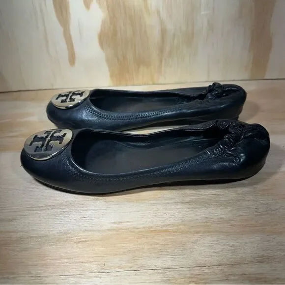 Tory Burch Black Flats with Logo Emblem