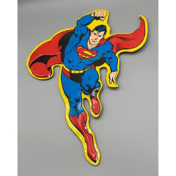 Superman Embossed Tin Metal Sign DC Comics Die Cut Wall Decor Man Cave