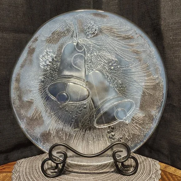 Libbey Holiday Bells 13 Inch Glass Serving Platter - Vintage Holiday