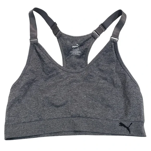 Puma Womens‎ XL Gray Heathered Seamless Racerback Sports Bra Adjustable Straps