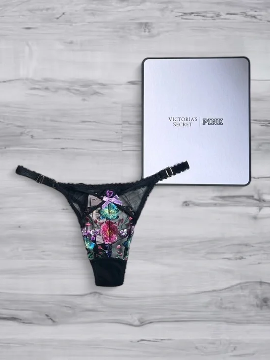 💐 Dark Blossom Adjustable Thong Very Sexy x Victoria Secret Small NWT