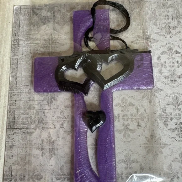 Purple and Black Heart Cross Wall Decor/ click on pic