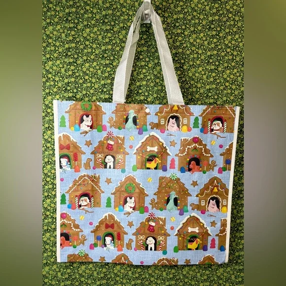 T.J.Maxx Festive Gingerbread House Reusable Tote Bag - Blue and Brown