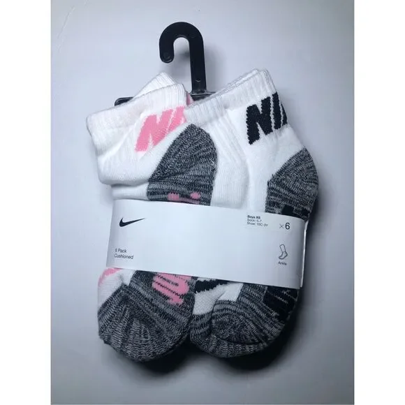 Nike Girls Cushioned Ankle Socks size 5-7/ fits shoe size 10C-3Y 6-pack