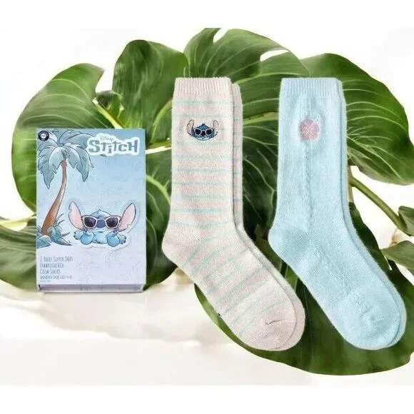 Women's 2pk Stitch Pop-Up Storybook Supersoft Crew Socks - Ivory/Blue 4-10