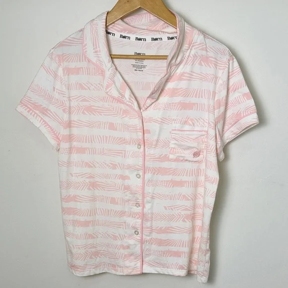 Born Light Pink and White Button Down Pajama Shirt Size L NWT
