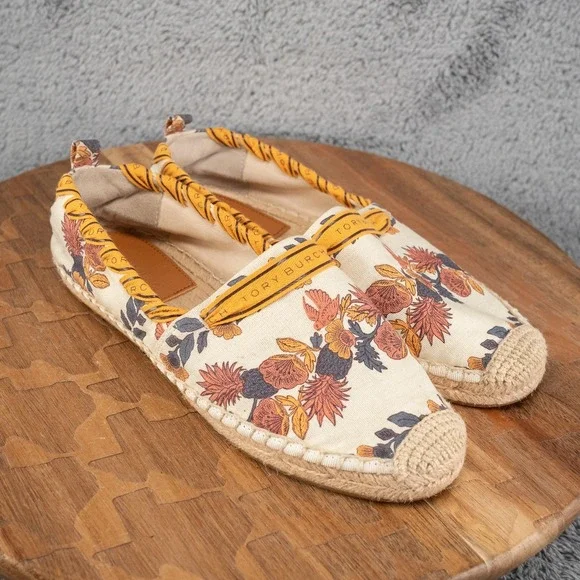 Tory Burch Grosgrain Whipstich Floral Espadrille Size 7 Summer Boho