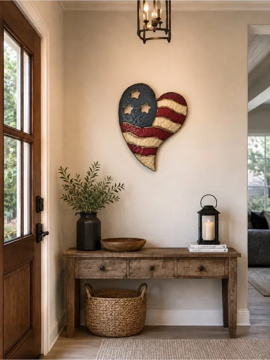 Patriotic Heart Wall Decor Heart Decor,USA American Flag Tin US 16” X 14”