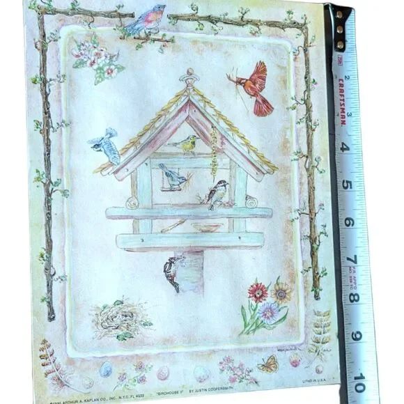 Vintage Arthur A Kaplan Co. Lithograph Art Paper Print Only Birdhouse Scene