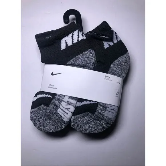 Nike Kids Cushioned Ankle Socks Size 5-7/ Shoe 10C-3Y  6 pack