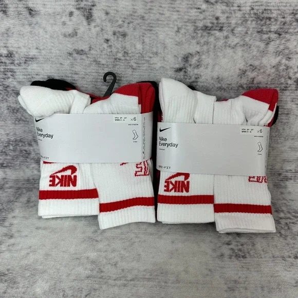 New Lot of 2 - 6 Packs - Nike Everyday Cushioned‎ Dri-FIT Crew Socks Youth 3Y-5Y