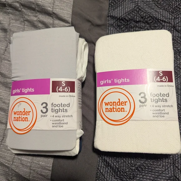 Wonder Nation Girls' Tights - Light Gray and White