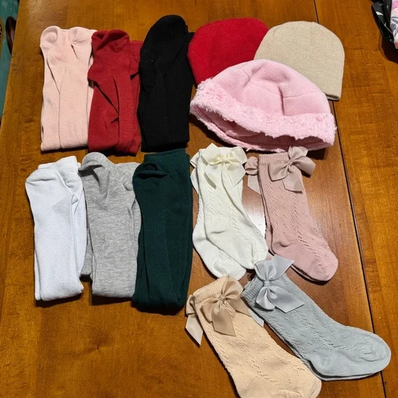 13 piece baby girl lot stocking hats socks