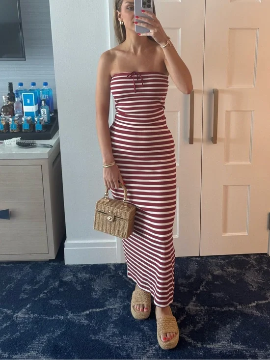 Aerie Offline Red Striped Matching Set- maxi skirt with matching tube top