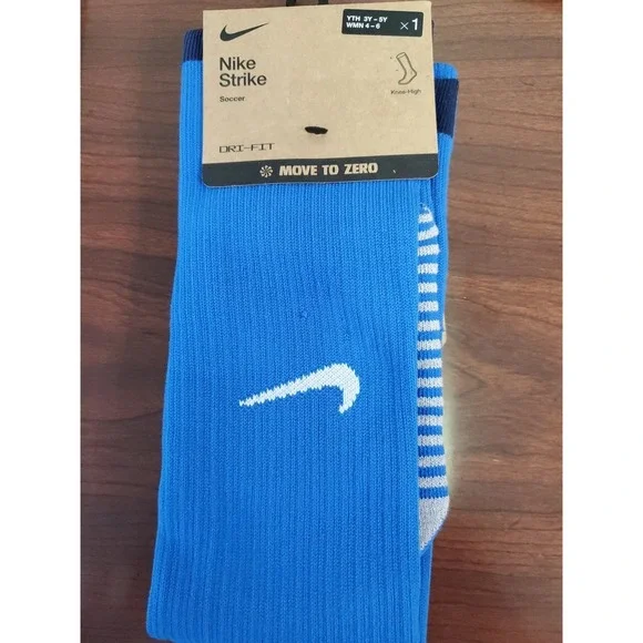 Nike Strike‎ Blue Knee High Cushion Logo Soccer Socks YTH 3Y-5Y WMN 4-6 New!