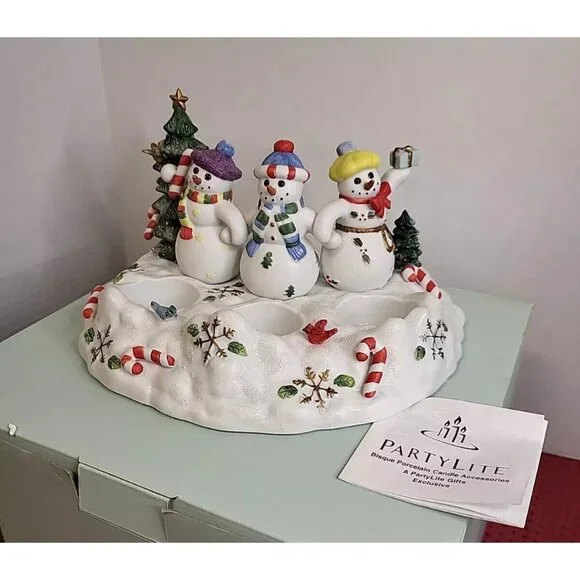 Vtg PartyLite Snowbell Tea Light & Pillar Candle Holder P7650 Christmas Decor